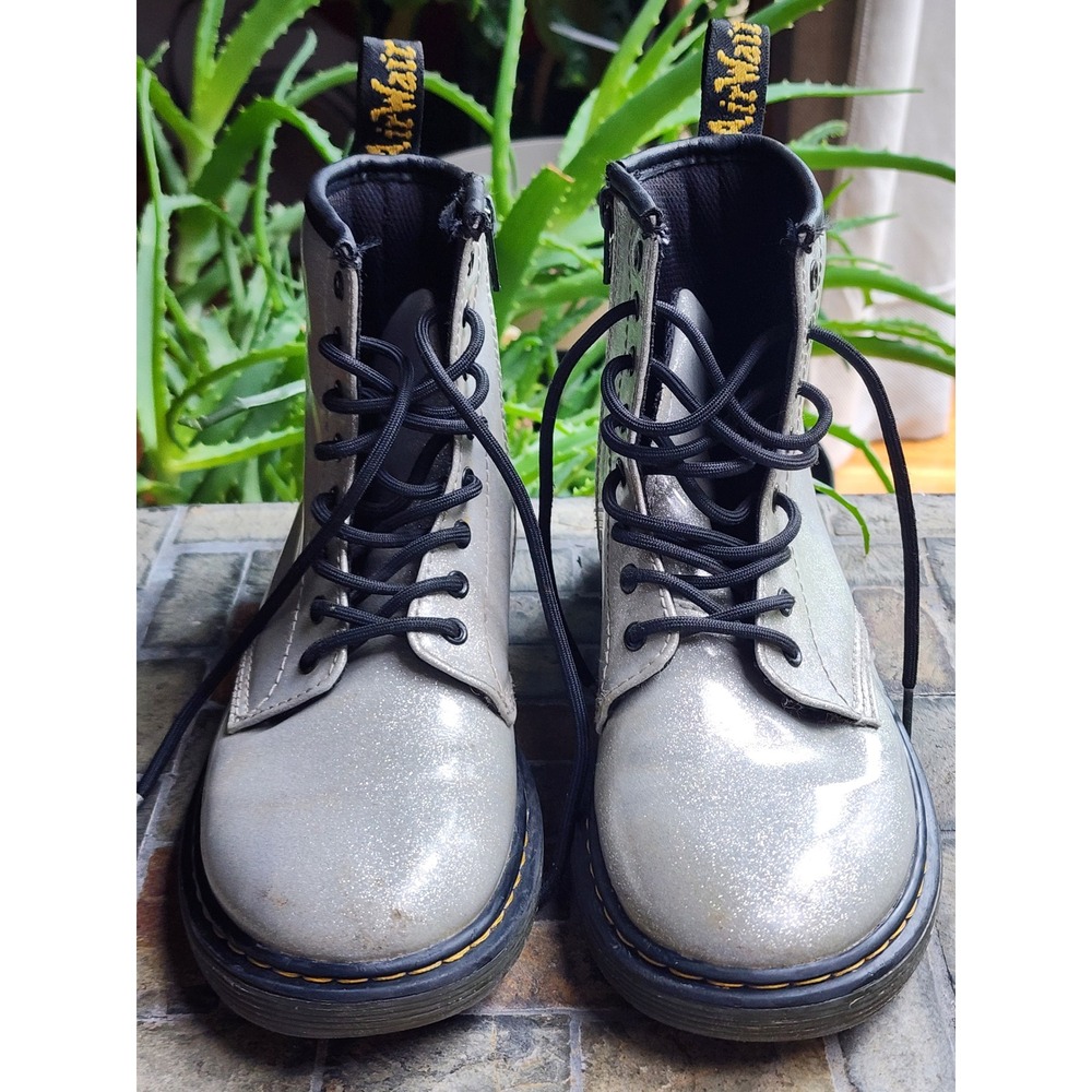 Dr. Martens 1460 Glitter J Silver Sparkle Combat Boots Kids Size 3 US 2 UK 34 EU